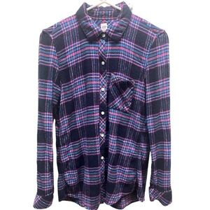 Gap Flannel Long Sleeve Button Down Shirt in Blue/Pink Plaid Size Medium
